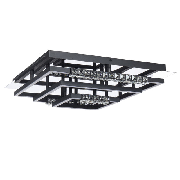 ZAFRA 40W LED CCT 3 Tier Black Chrome with Crystal Details SQUARE CTC