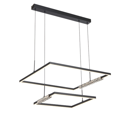 ZAFRA 40W LED CCT 2 Tier Black with Crystal Details Square Pendant