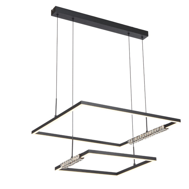 ZAFRA 40W LED CCT 2 Tier Black with Crystal Details Square Pendant
