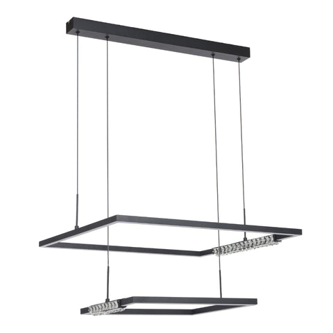 ZAFRA 40W LED CCT 2 Tier Black with Crystal Details Square Pendant