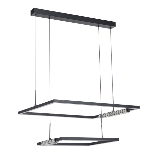 ZAFRA 40W LED CCT 2 Tier Black with Crystal Details Square Pendant