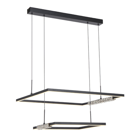 ZAFRA 40W LED CCT 2 Tier Black with Crystal Details Square Pendant