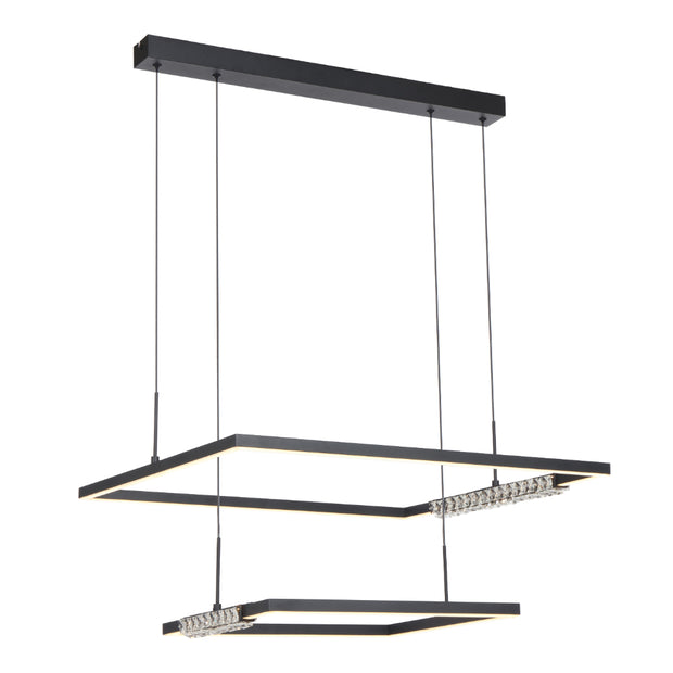 ZAFRA 40W LED CCT 2 Tier Black with Crystal Details Square Pendant