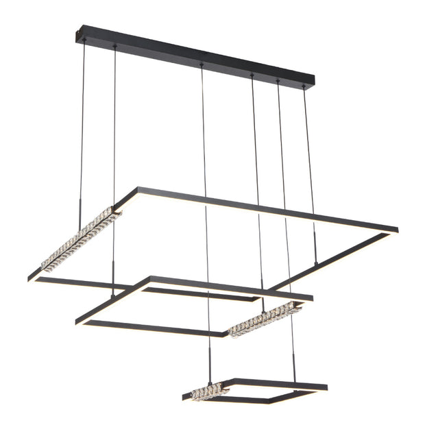ZAFRA 80W LED CCT 3 Tier Black with Crystal Details Square Pendant