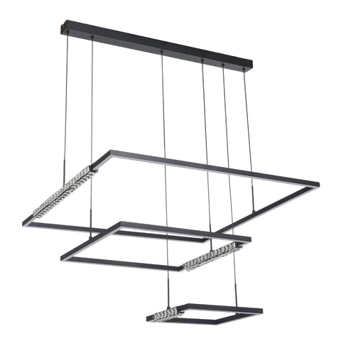 ZAFRA 80W LED CCT 3 Tier Black with Crystal Details Square Pendant