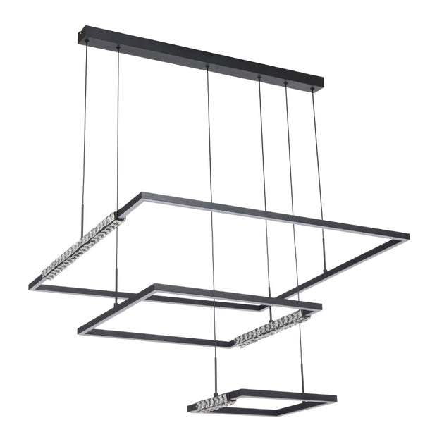 ZAFRA 80W LED CCT 3 Tier Black with Crystal Details Square Pendant