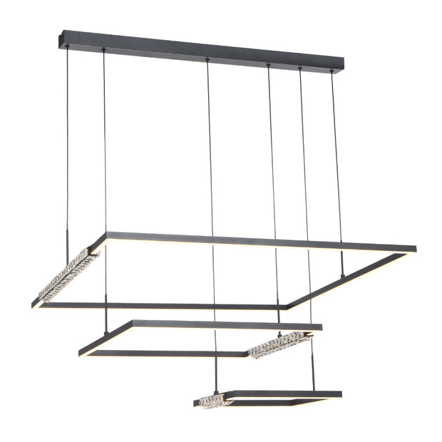 ZAFRA 80W LED CCT 3 Tier Black with Crystal Details Square Pendant