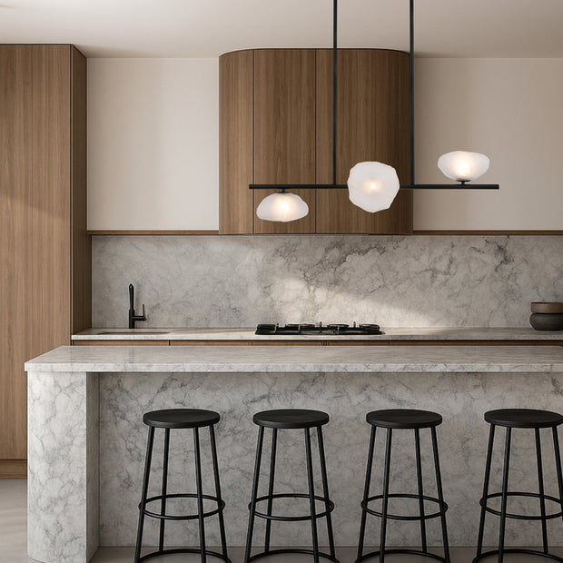 Zecca Horizontal 3 Light Pendant Black and Frosted Glass