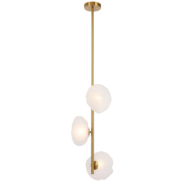 Zecca Vertical 3 Light Pendant Antique Gold and Frosted Glass