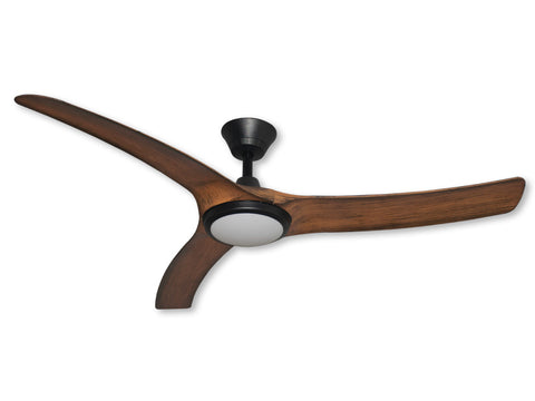 Aqua v2 52 IP66 DC Ceiling Fan Matt Black and Koa with 18W CCT LED