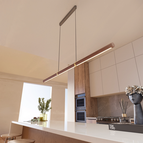Aquila 32w LED CCT 2000mm Walnut/ Black Natural Timber Linear Pendant