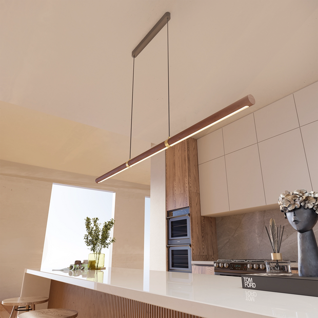 Aquila 32w LED CCT 2000mm Walnut/ Black Natural Timber Linear Pendant