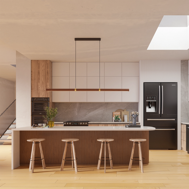 Aquila 32w LED CCT 2000mm Walnut/ Black Natural Timber Linear Pendant