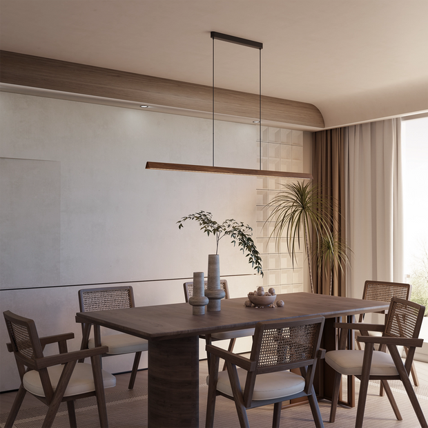 Avocent 32w LED CCT 2000mm Walnut/ Black Natural Timber Linear Pendant