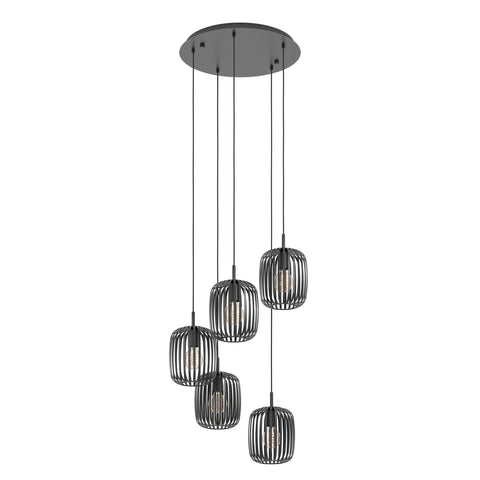ROMAZZINA 5 Light E27 Black Steel Pendant