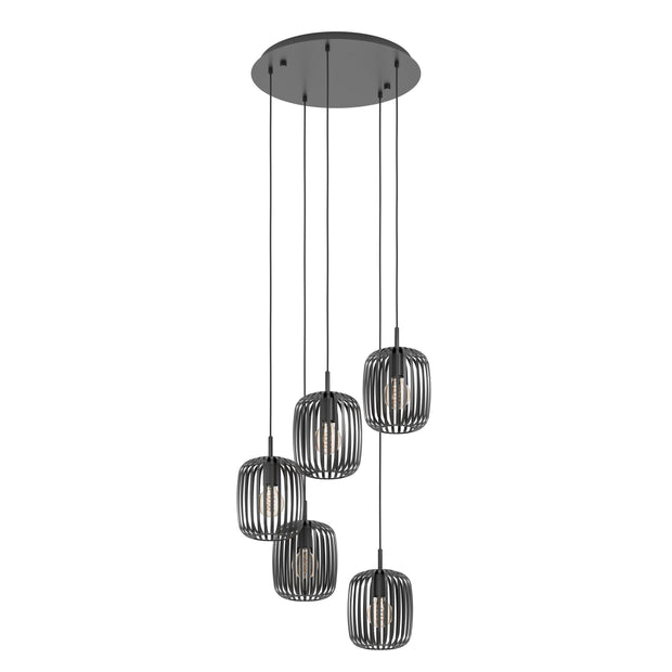 ROMAZZINA 5 Light E27 Black Steel Pendant