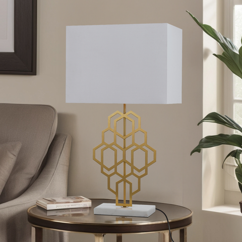 AKRON Antique Gold with White Shade Large E27 Table Lamp
