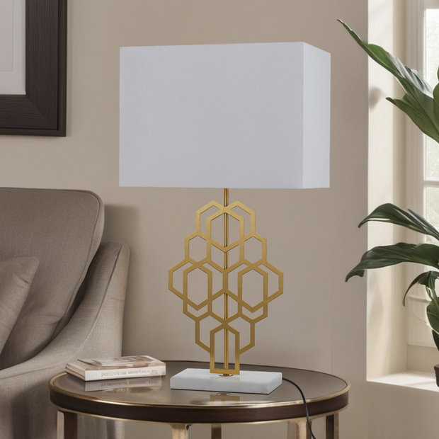 AKRON Antique Gold with White Shade Large E27 Table Lamp