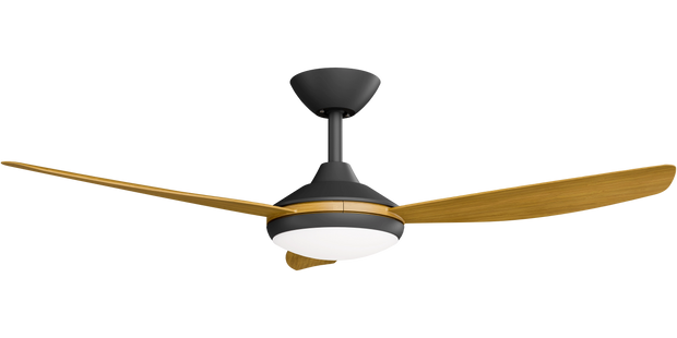 Condor 48 DC Ceiling Fan Black with Teak Blades and LED Light