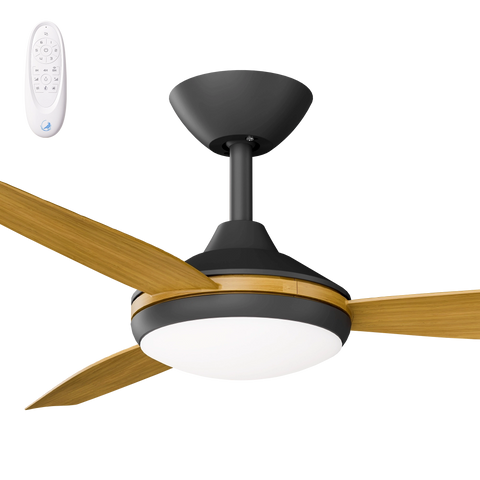 Condor 48 DC Ceiling Fan Black with Teak Blades and LED Light