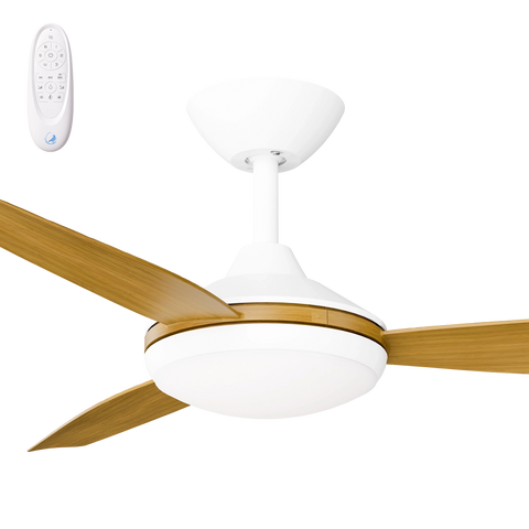 Condor 48 DC Ceiling Fan White with Teak Blades and LED Light