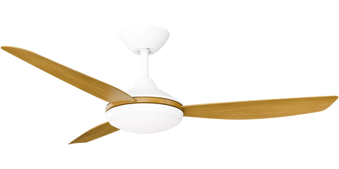 Condor 48 DC Ceiling Fan White with Teak Blades and LED Light