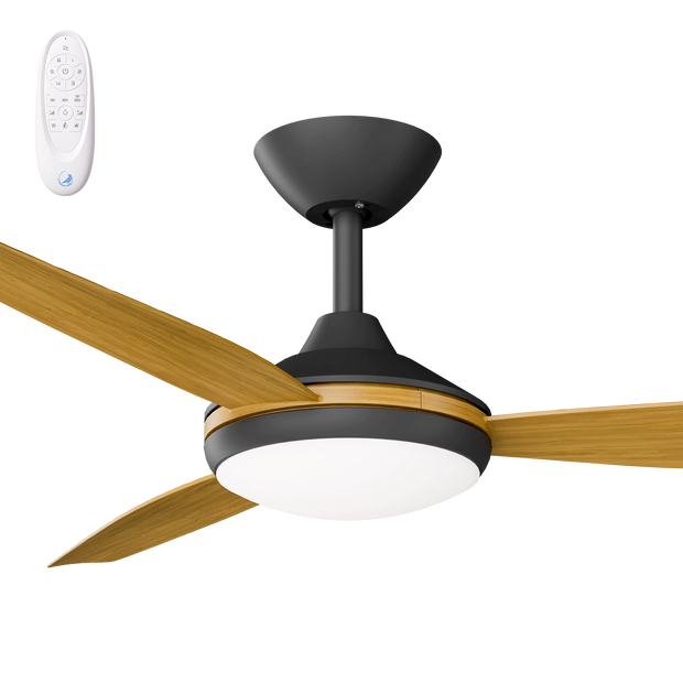 Condor 52 DC Ceiling Fan Black with Teak Blades and LED Light