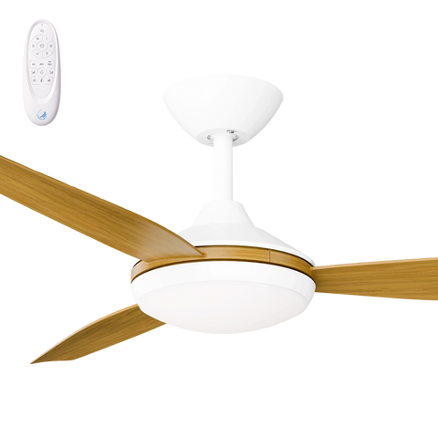 Condor 52 DC Ceiling Fan White with Teak Blades and LED Light