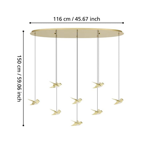 Paratebueno 8x3w LED 3000k Oblong Pendant Brass