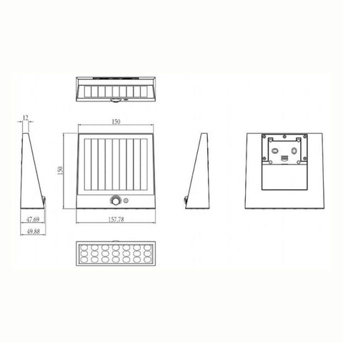 2w Black Wedge 1000lm IP54 Solar Wall Down Light (4 Settings)