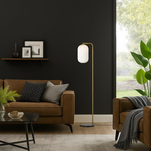 Lark Black Marble, Antique Gold and Opal Floor Lamp
