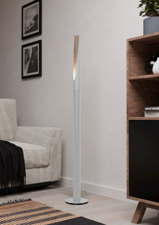 Barbotto White with Natural Wood Tri Colour Floor Lamp