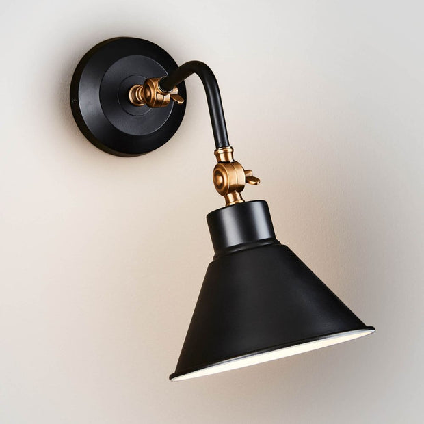 Nevada Adjustable Wall Light Black with Brass Finishes