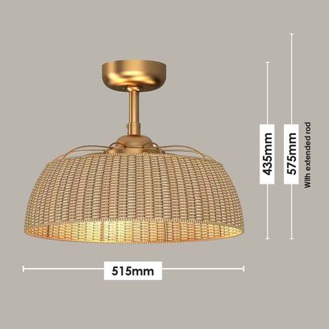 Harlow DC Fandelier Gold/Rattan Shade 4x E14 Light