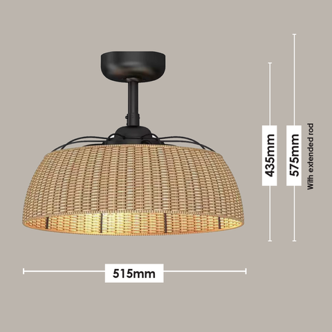 Harlow DC Fandelier Black/Rattan Shade 4x E14 Light