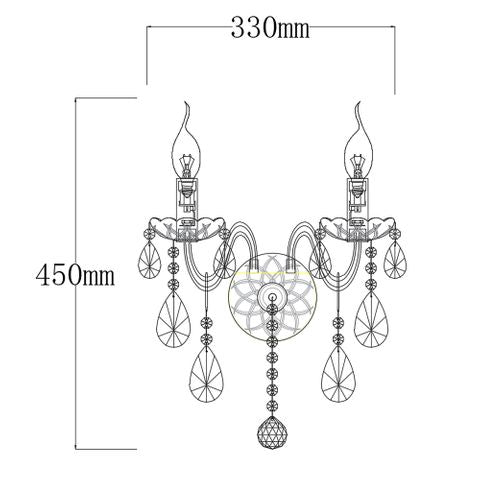 Bromley Crystal 2 Light Wall Light E14