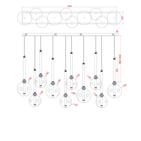 Meteor 10 Light Pendant - Bar