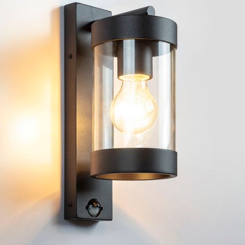 Frenchy Black Exterior Wall Light with Sensor