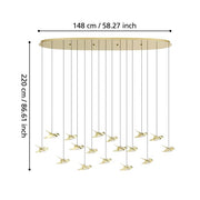 Paratebueno 17x3w LED 3000k Oblong Pendant Brass