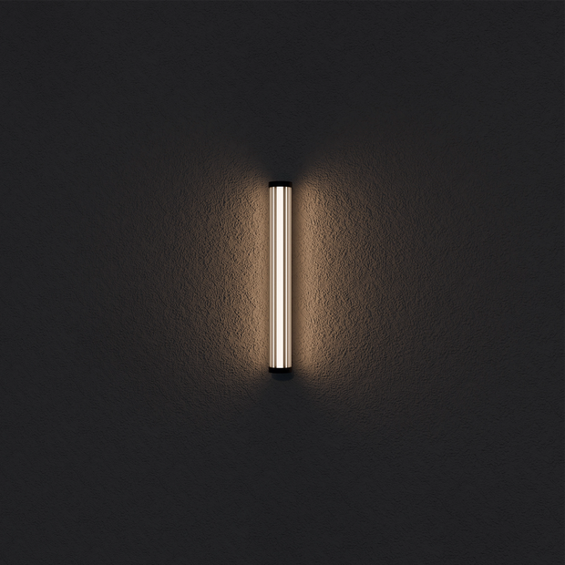 Junco 18w LED CCT Black Ribbed Glass IP65 620mm Wall Light