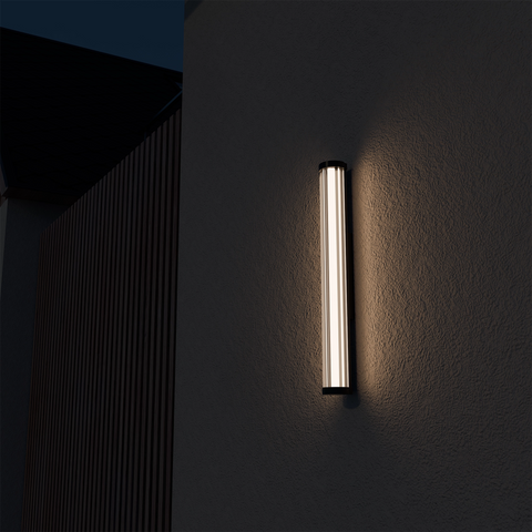 Junco 18w LED CCT Black Ribbed Glass IP65 620mm Wall Light
