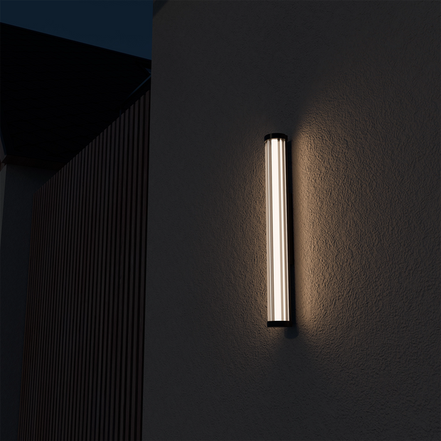 Junco 18w LED CCT Black Ribbed Glass IP65 620mm Wall Light