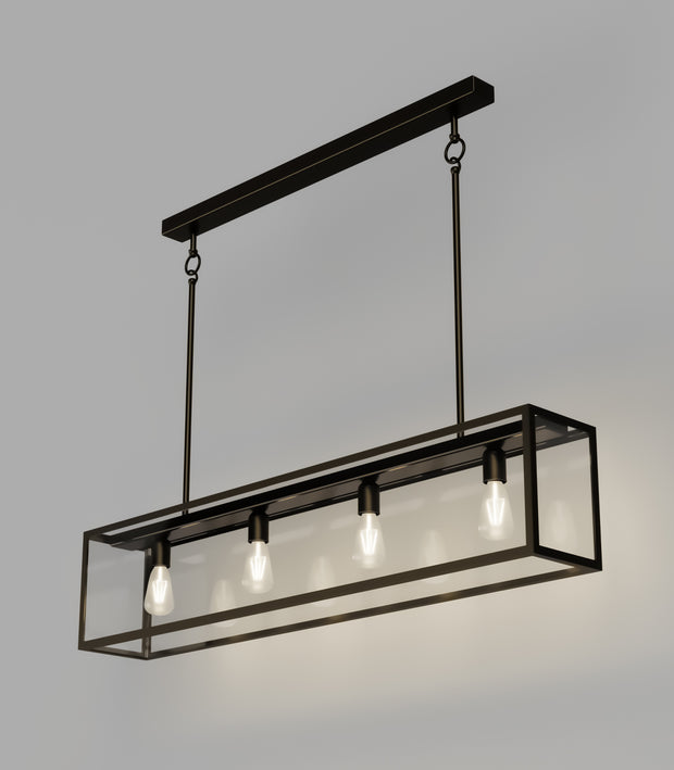 Dover Linear 4 Light Lantern Old Bronze with Clear Tempered Glass Pendant
