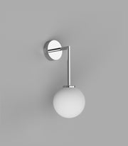 Orb Mirror Medium Chrome Long Arm Wall Light with Acid Washed White Glass Shade