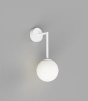 Orb Mirror Medium White Long Arm Wall Light with Acid Washed White Glass Shade