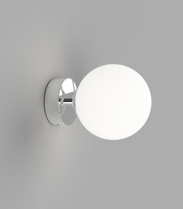 Orb Mirror Medium Chrome Short Arm Wall Light with Acid Washed White Glass Shade