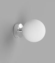 Orb Mirror Medium Chrome Short Arm Wall Light with Acid Washed White Glass Shade