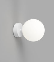 Orb Mirror Medium White Short Arm Wall Light with Acid Washed White Glass Shade
