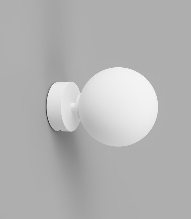 Orb Mirror Medium White Short Arm Wall Light with Acid Washed White Glass Shade