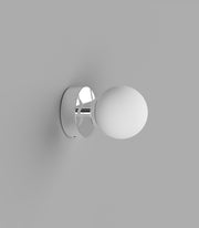 Orb Mirror Small Chrome Short Arm Wall Light with Acid Washed White Glass Shade